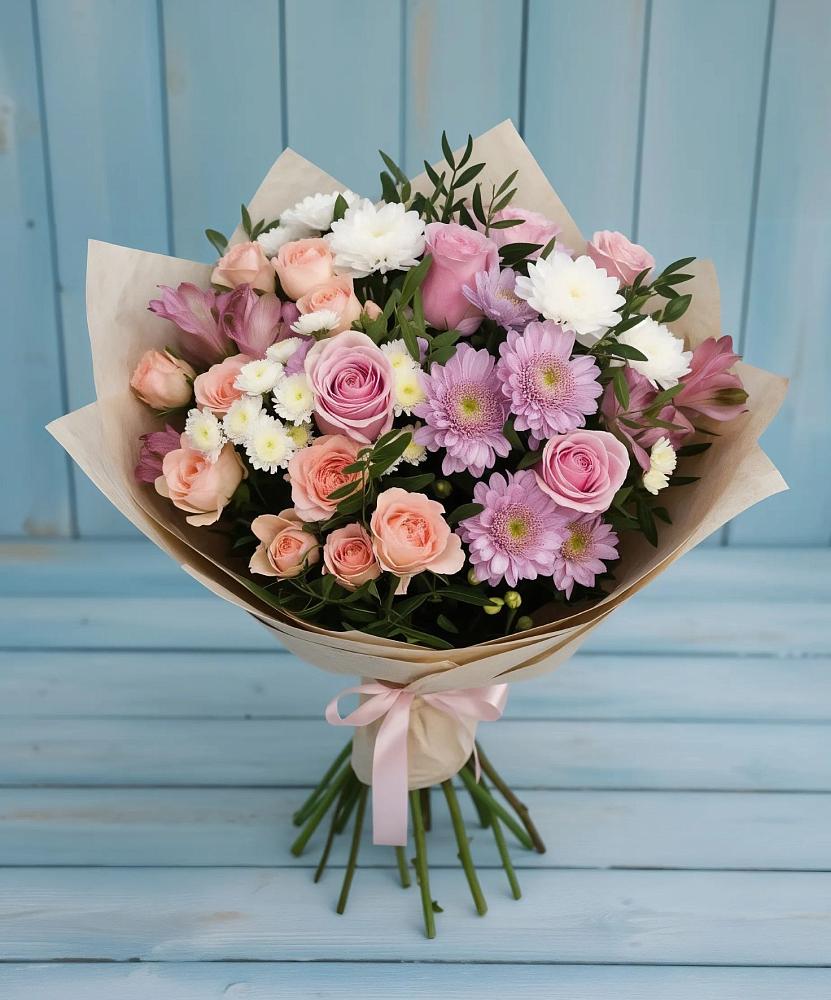 Букет цветов из: Хризантемы, Розы и Альстромерии в Ягул