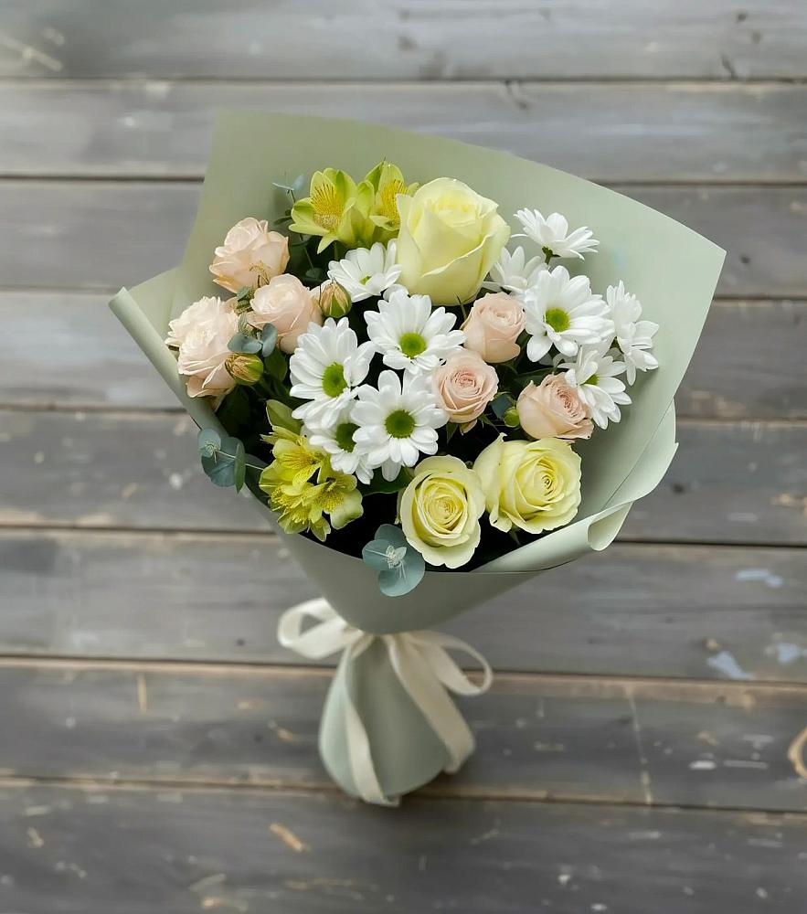 Букет цветов из: Альстромерии, Розы и Хризантемы в Ягул