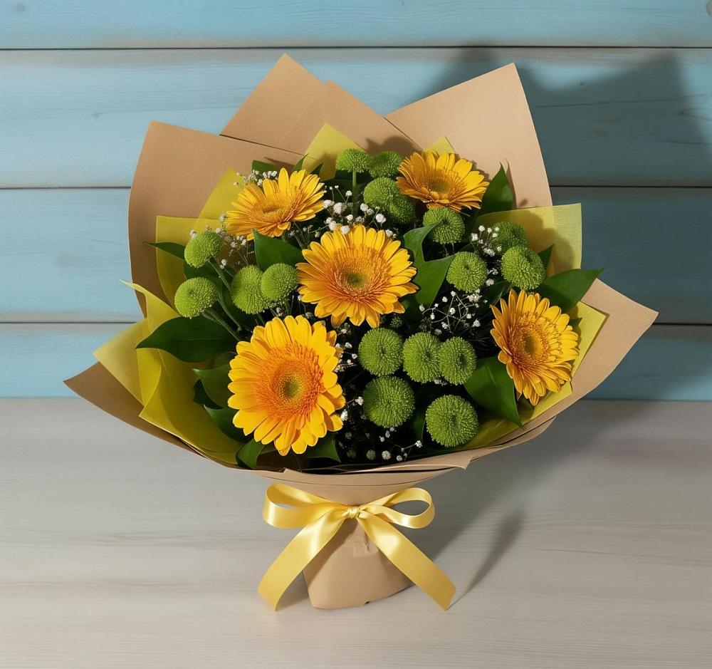 Букет цветов из: Герберы и Хризантемы в Ягул