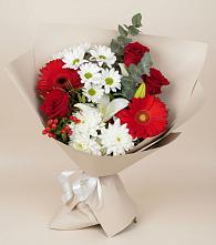 Букет цветов из:  Розы, Хризантемы, Герберы и Лилии в Ягул