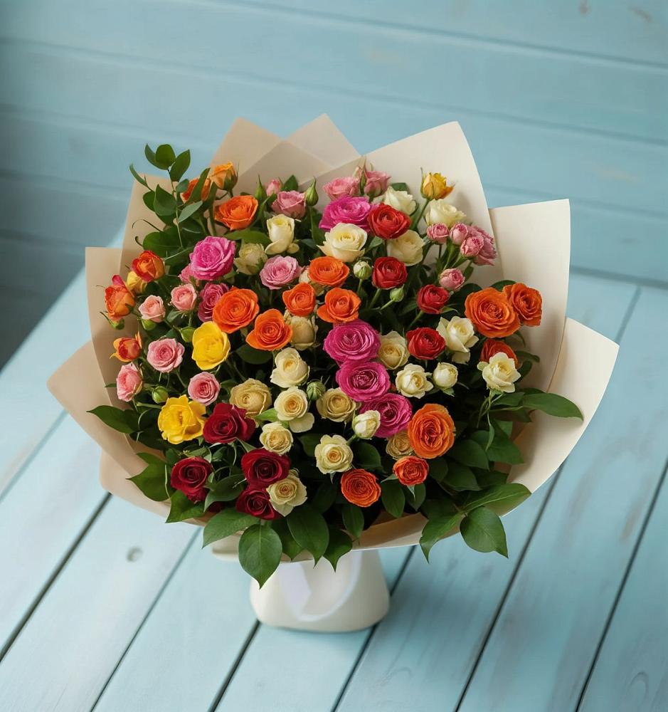 Букет Микс из разноцветных кустовых роз в Ягул