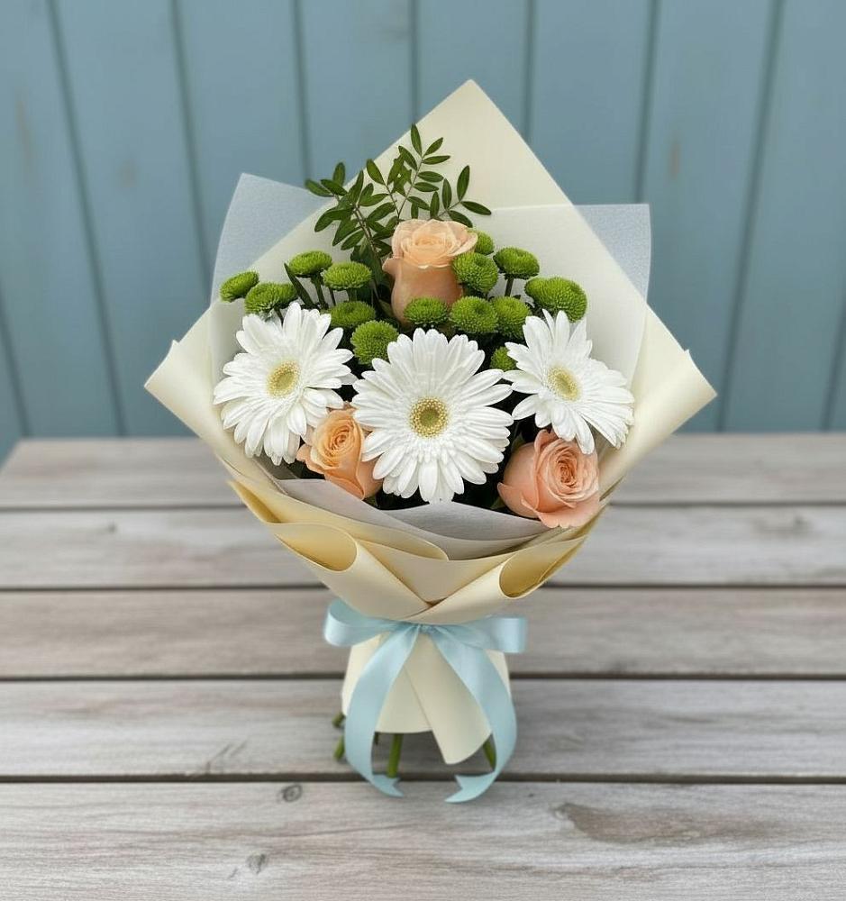 Букет цветов из: Герберы, Розы и Хризантемы в Ягул