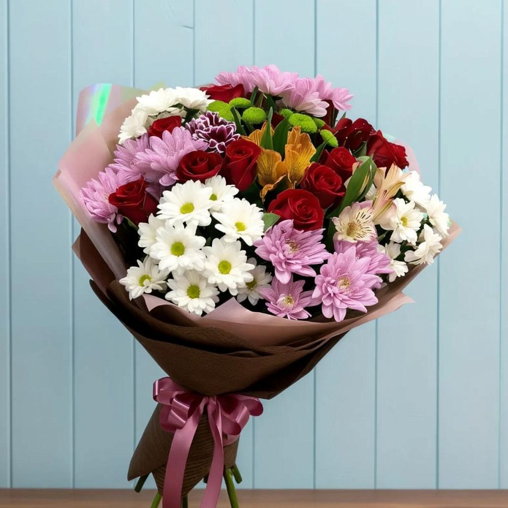 Букет цветов из: Розы, Хризантемы и Альстромерии в Ягул
