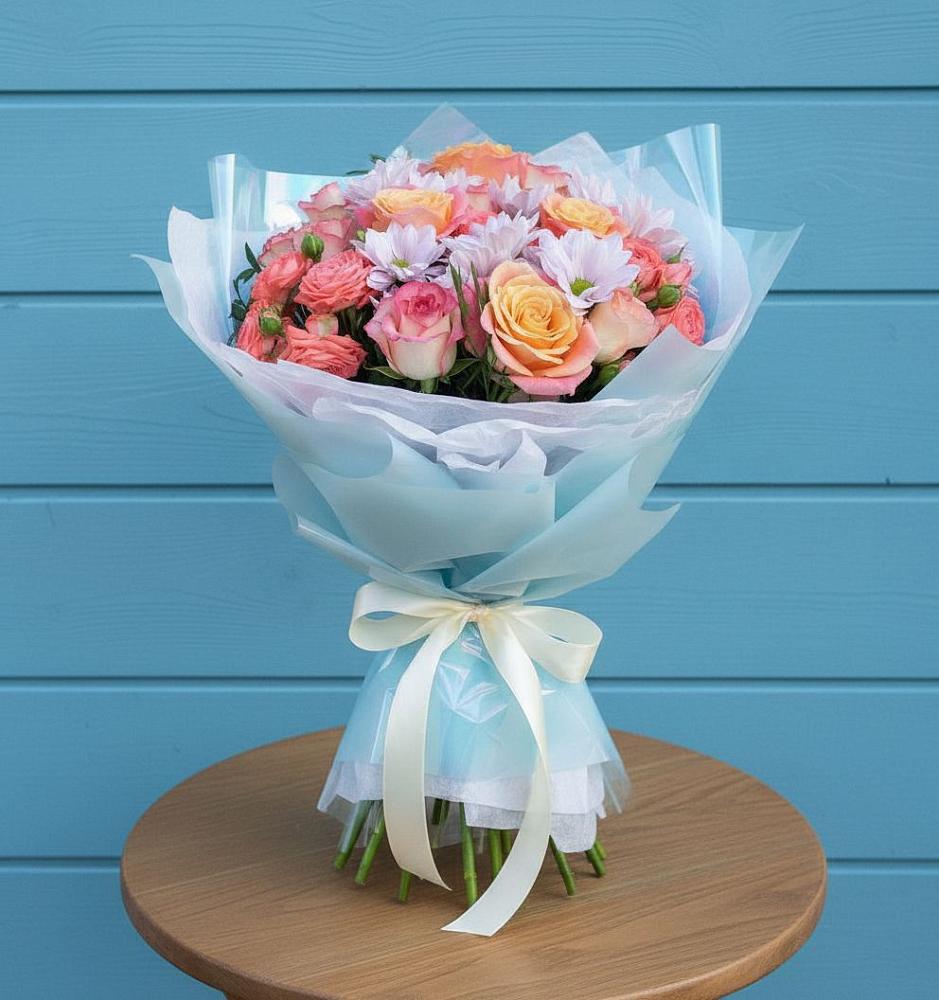 Букет цветов из: Хризантемы и Розы в Ягул